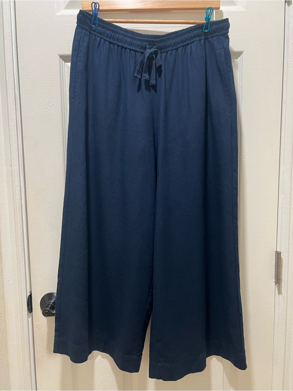 Max Studio London Navy Linen Blend Wide Leg Cropped Pants - Size XL